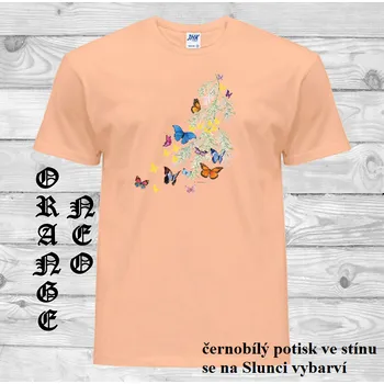 Pánské tričko panske-bavlnene_tricko_uv_potisk_motylci Barva: Orange neo - matně oranžová, velikost: XL