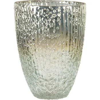 Svícen Šedo bílý skleněný svícen Gladis - Ø 11*15 cm