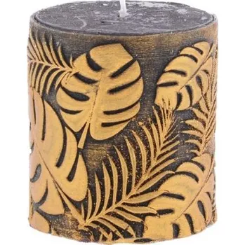 Svíčka Svíčka válec černá, zlaté listy 65x80mm