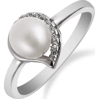 Prsten Jemný stříbrný prsten zdobený perlou a zirkony - Meucci SP60R Velikost: 52