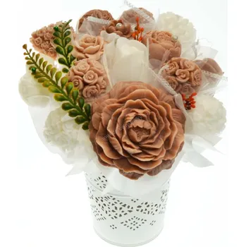 umělá květina Mýdlová kytice - hnědo - bílá