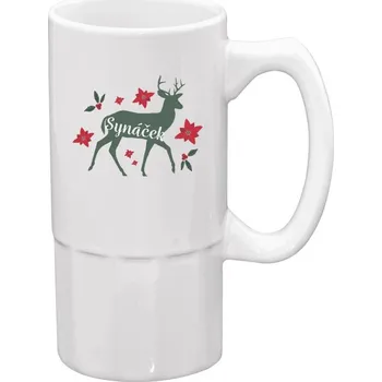 Sklenice Půllitr bílý vysoký Jelen s květinami - synáček