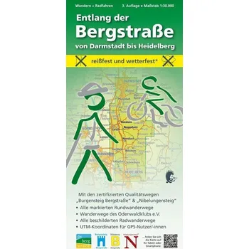 Wandern + Radfahren, Entlang der Bergstraße von Darmstadt bis Heidelberg 1:30.000 - Messer, Michael