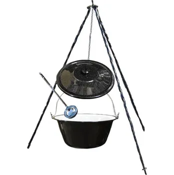 Kempingové nádobí Smaltovaný kotlík 20 L poklice + trojnožka 1,20 m + naběračka