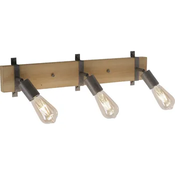 Bodové svítidlo Leuchten Direkt 13473-79 SLAT - Stropní retro industriální svítidlo ve dřevě a kovu 3 x E27 (Stropní industriální bodovka z přírodního dřeva)