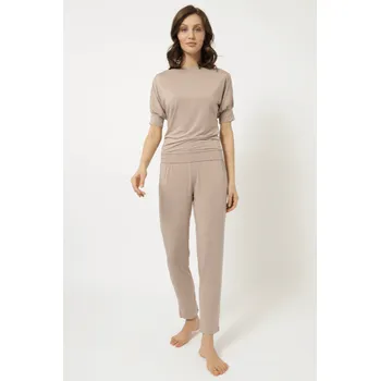 Dámské pyžamo Luisa Moretti Dámské bambusové pyžamo MIA, Béžová, V dárkovém boxu, Bambusové vlákno 100%, Krátký rukáv - vel. XL