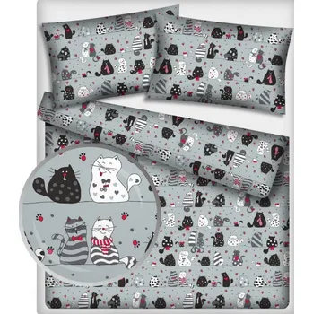 Povlečení Kočka Luxusní bavlněné povlečení šedé Každá Kočka jiná, 140 x 200, 70 x 90 cm
