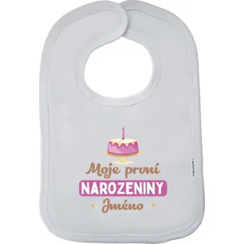 Bryndák Dětský bryndák New Baby Moje první narozeniny s dortem (růžový)