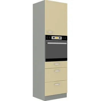 Kuchyňská linka Vysoká skříňka pro vestavnou troubu 60 DPS-210 3S 1F - Premium Box Barva korpusu: Šedá, Barva dvířek: Krémový lesk (Karmen)