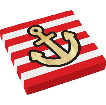 Papírový ubrousek Ubrousky papírové červeno-bílé s pirátským motivem 33x33 cm, 16 ks