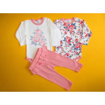 Kojenecká souprava Arex, ČR Kojenecký dívčí trojdílný set, dlouhý rukáv Barva: starorůžová+bílá, Velikost: 74