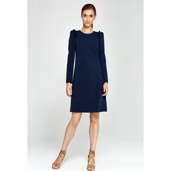 Dámské šaty Elegantní značkové šaty s volánky na ramenou S89 - S Barva: Tmavě Modrá, Velikost: S