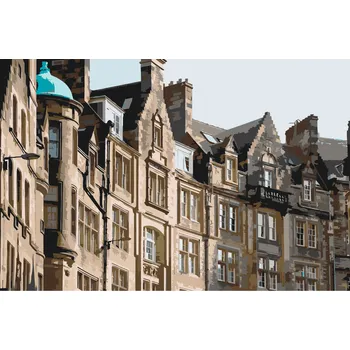 Malování podle čísel - Domy v Edinburghu Velikost: 40x60cm, Rámování: Pouze srolované plátno