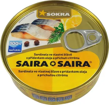 Konzervované maso Sokra Sardinela ve vlastní šťávě s příchutí citronu 240 g