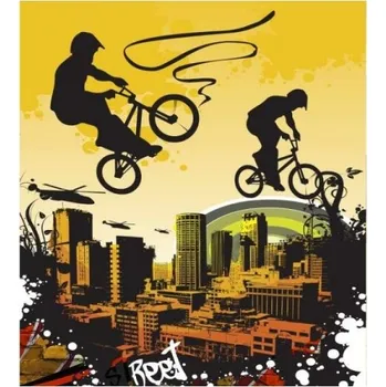 Fototapeta DIMEX | Vliesová fototapeta na zeď Cyklisti MS-3-0326 | 225 x 250 cm | žlutá, černá, oranžová + Vliesová fototapeta na stěnu DIMEX Cyklisti MS30326 v rozměru 225 x 250 cm + lepidlo zdarma