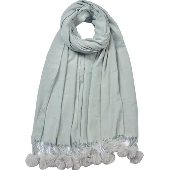 Šála Šedá šála s bambulkami - 70*180 cm