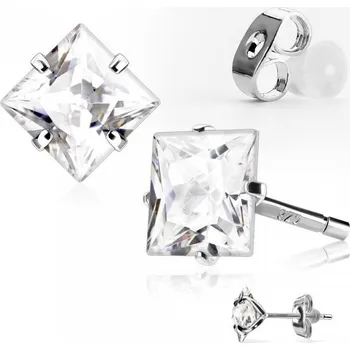 Náušnice Stříbrné náušnice hranaté zirkony 6 mm