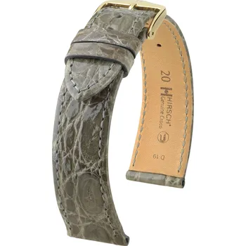 Řemínek na hodinky Kožený řemínek Hirsch Genuine Croco M 18900830-1, šedý, krokodýlí kůže, délka M, Quick Release - 16 mm