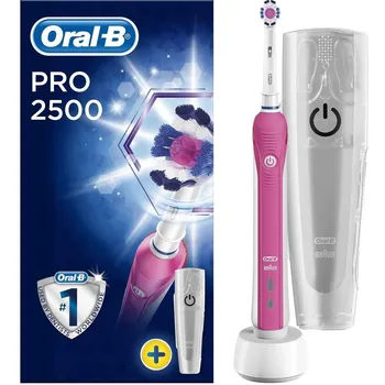 Elektrický zubní kartáček Oral-B Pro 2500 3D White růžový + cestovní pouzdro