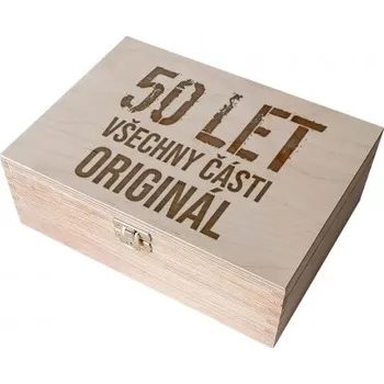 Žertovný předmět 50 let - všechny části originál - dřevěná krabička s gravírováním- Tričkový.cz