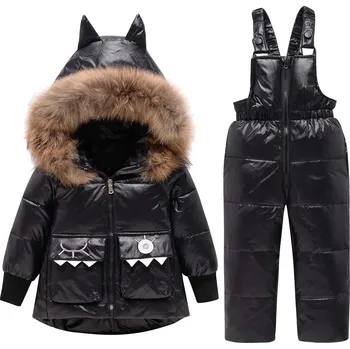 Dívčí oblečení DEAR RABBIT dětská zimní bunda a oteplovací kalhoty s výplní z kachního peří Věk: 6T, Barva: Černá