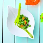 Salátová mísa s příborem Koziol Leaf L mísa transparentní antracitová, příbor černo-bílý