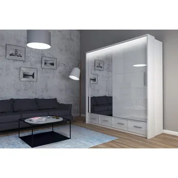 Šatní skříň Arkos Šatní skříň Sycylia 200, v220 x š207 x h70cm, bílá matná / bílý lesk, lamino