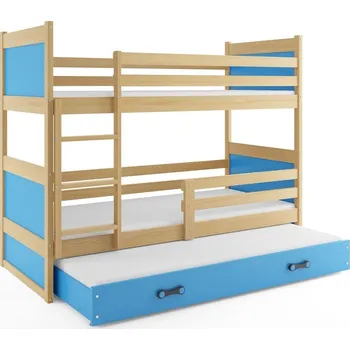 Postel BMS GROUP Patrová postel s přistýlkou RICO 3 90x200 cm, borovice/modrá (Volba matrace: Pěnová matrace)