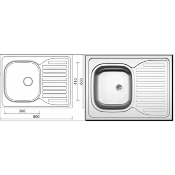 Nerezový dřez Brwcz Kuch.dřez celoplošný otočný SINKS CLP-D 800 M 0.5mm matný se sifonem - SUPERAKCE