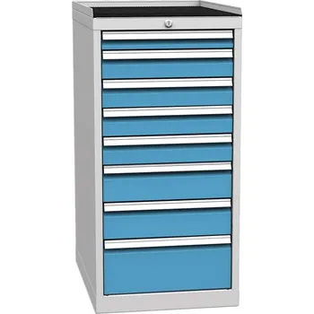 Zásuvková dílenská skříňka, 8 x zásuvka, v x š x h: 1030 x 500 x 700 mm, barva šedá RAL7035/ modrá RAL5012