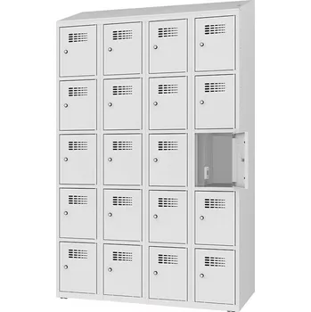 Skříň na dobíjení elektrického nářadí a elektroniky, 20 schránek, v x š x h: 1800x1200x500 mm, dveře šedé RAL7035