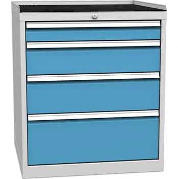 Zásuvková dílenská skříňka, 4 x zásuvka, v x š x h: 840 x 720 x 700 mm, barva šedá RAL7035/ modrá RAL5012