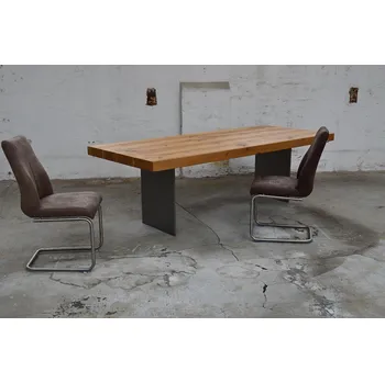 Jídelní stůl HAHNHOLZ Masivní dubový stůl s ocelovými líci Objednat v délce: 140 cm, šířka: 80 cm, výška: 80 cm