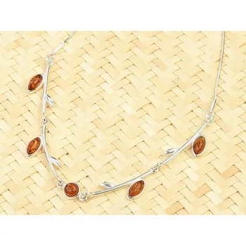 Náhrdelník Jantar náhrdelník lístečky Ag 925/1000 stříbro