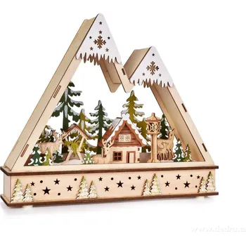 Vánoce Svítící horské lesní zátiší s LED osvětlením 35cm