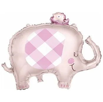 Balónek Unique - Fóliový balónek baby shower růžový slon (74 cm) - Pink Floral -