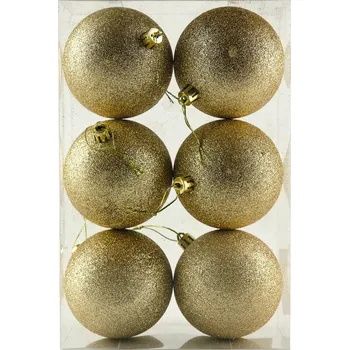 Vánoční ozdoba Plastové koule Šampaň glitter, Ø 10 cm, 6ks
