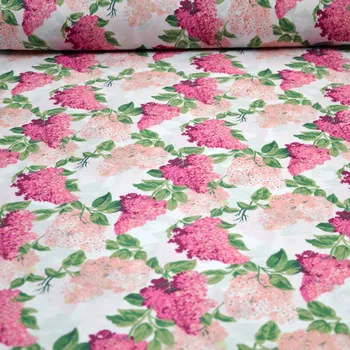 Bavlněná látka Větve šeříku Růžové na Bílém