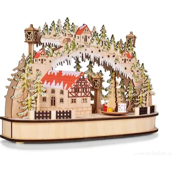 Svítící lesní vesnička s otáčejícím se kolotočem a LED osvětlením 35cm