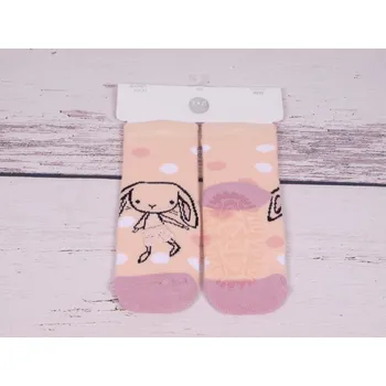 Ponožky capáčky YO ABS protiskluzové lososové s králíčkem s kvalitním silikonovým protiskluzem velikosti ponožek: 15-17 (EUR vel. 23-26)