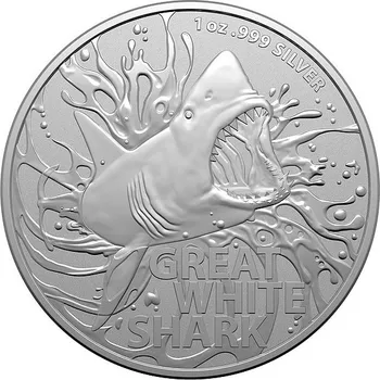 NEJNEBEZPEČNĚJŠÍ ZVÍŘATA V AUSTRÁLII VELKÝ BÍLÝ ŽRALOK coin RAM Great White Shark - 1 oz stříbrná mince