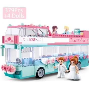 ostatní stavebnice Čína Stavebnice se svatební tématikou Set: svatební autobus 379 ks + 4 figurky