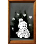 Sněhulák s dárkem + vločky, 30 x 40 cm (Samolepicí dekorace - vánoční)