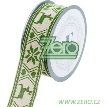 Stuha Stuha tkaná 4 cm x 5 m - přírodní se zeleným tiskem (Vánoce)