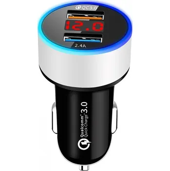 USB adaptér QC 3,0 + 2,4A s testerem baterie, 12/24V