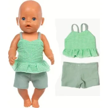 Dvoudílné sety oblečků pro American girl a Baby Born 43-45 cm Varianta: letní zelený set tílka s volánky, kraťasy