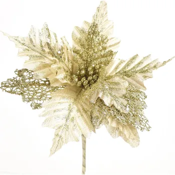 umělá květina Poinsetie třpytivá zápich - šampaň