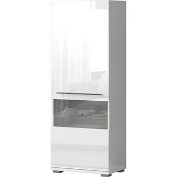 Knihovna Vitrína PIANO V60V-1KS/PN bílá lesk