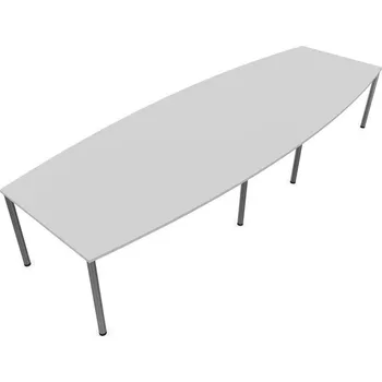 Jednací stůl Konferenční stůl, tvar sudový, barva světle šedá, š x h: 4000 x 1400 mm