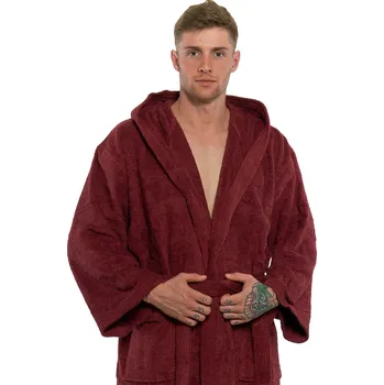 Pánský župan Interkontakt Pánský bavlněný župan s kapucí 04 Bordeaux XL